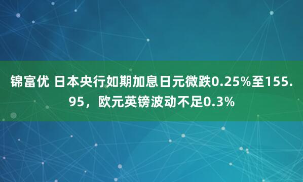 锦富优 日本央行如期加息日元微跌0.25%至155.95，欧元英镑波动不足0.3%